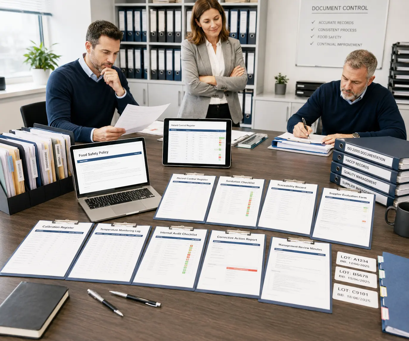 Editable food manufacturing ISO documents templates food safety policy hazard control register sanitation checklist traceability record calibration register audit checklist corrective action report and management review records