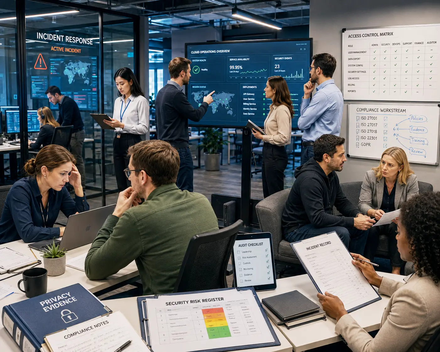 European SaaS product security DevOps legal and compliance teams managing cloud controls privacy risks access management incidents and audit evidence