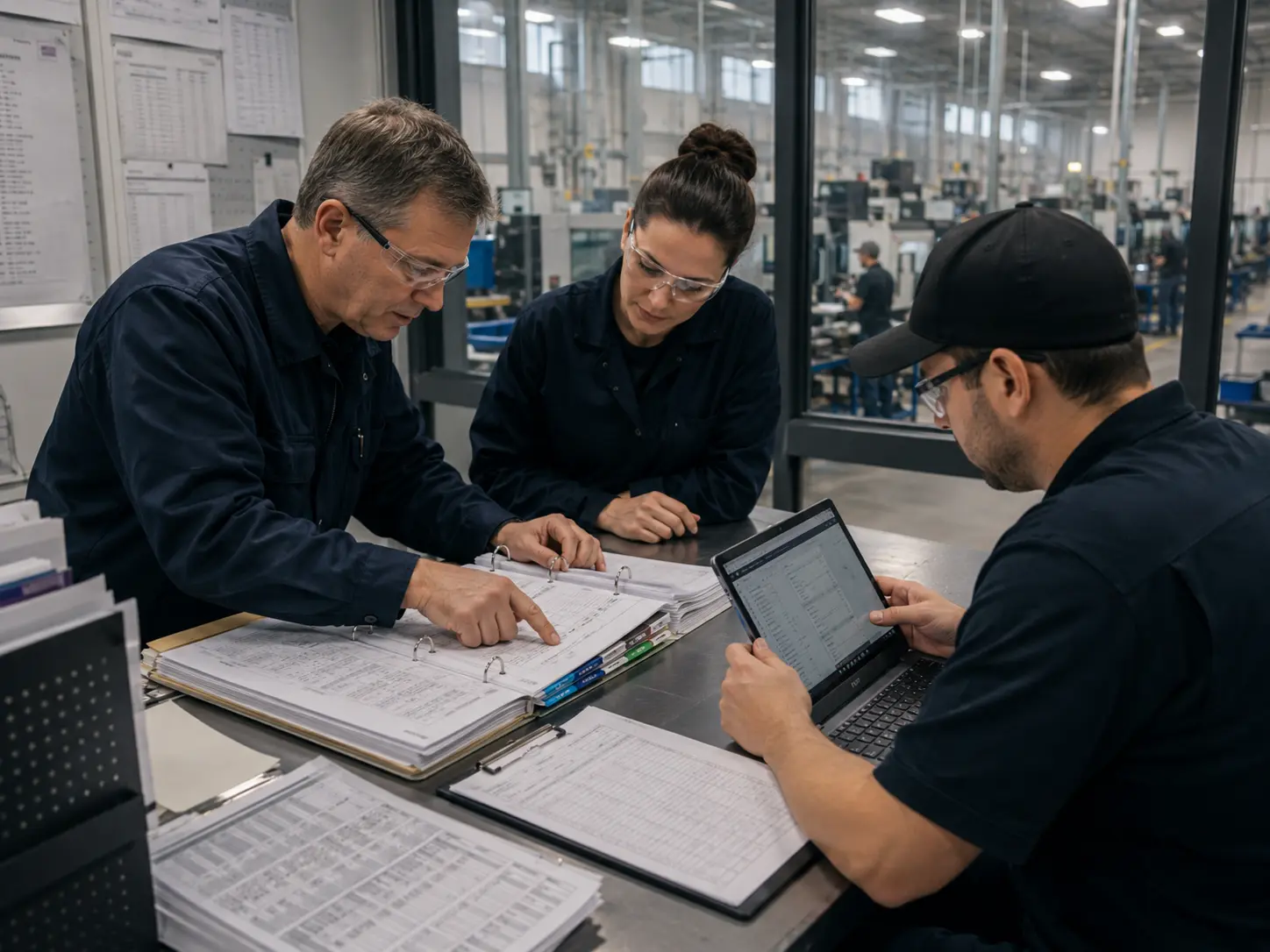 Quality manager reviewing controlled documents and ISO procedures